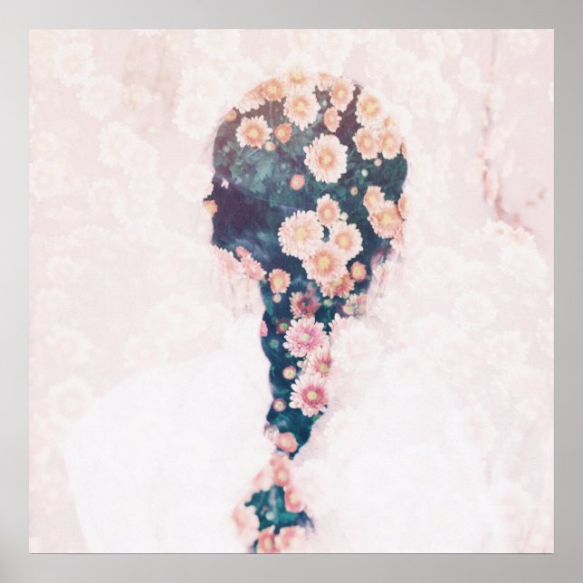 Flower Braid Pastel Rosa White Söt Poster (Framsidan)