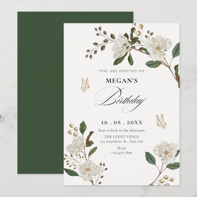 Flower branch birthday inbjudningar (Fram/baksida)