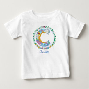Flower Brev Initial ’C’ med Personlig namn T Shirt
