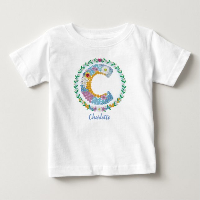 Flower Brev Initial ’C’ med Personlig namn T Shirt (Framsida)
