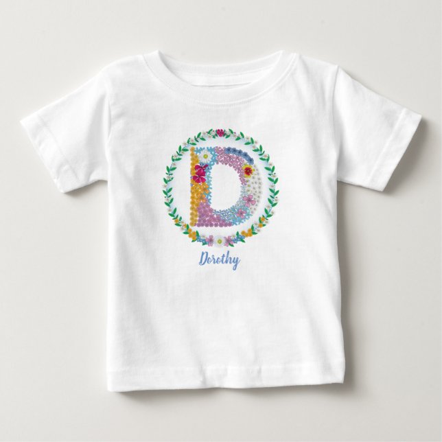 Flower Brev Initial ’D’ med Personlig namn T Shirt (Framsida)