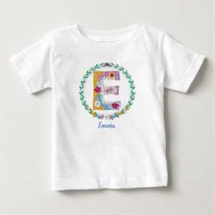 Flower Brev Initial ’E’ med Personlig namn T Shirt