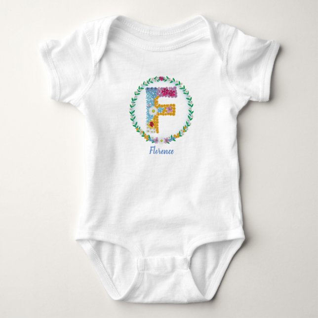 Flower Brev Initial ’F’ med Personlig namn T Shirt (Framsida)