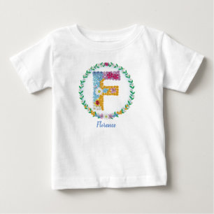 Flower Brev Initial ’F’ med Personlig namn T Shirt