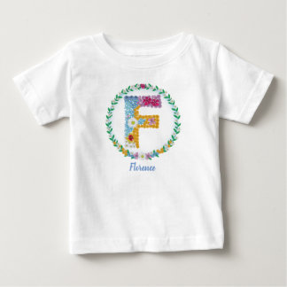 Flower Brev Initial ’F’ med Personlig namn T Shirt