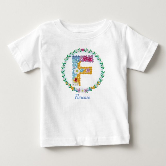 Flower Brev Initial ’F’ med Personlig namn T Shirt (Framsida)