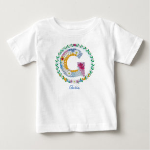 Flower Brev Initial ’G’ med Personlig namn T Shirt