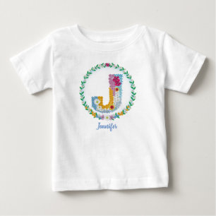 Flower Brev Initial "J" med Personlig namn T Shirt