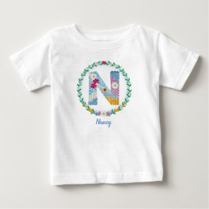 Flower Brev Initial ’N’ med Personlig namn T Shirt