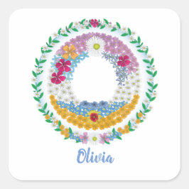 Flower Brev Initial ’O’ med Personlig namn Fyrkantigt Klistermärke