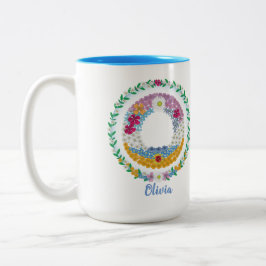Flower Brev Initial ’O’ med Personlig namn Två-Tonad Mugg