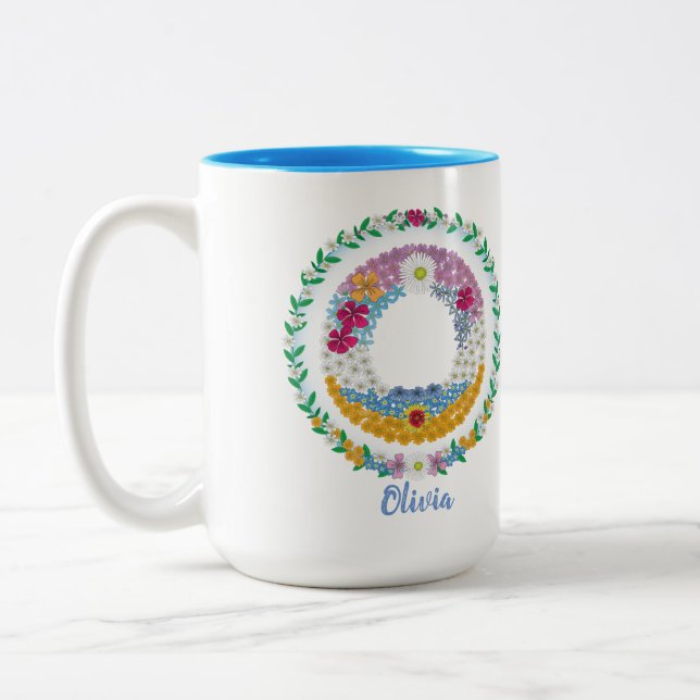 Flower Brev Initial ’O’ med Personlig namn Två-Tonad Mugg (Vänster)