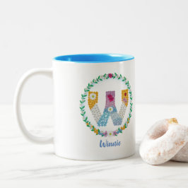 Flower Brev Initial "W" med Personlig namn Två-Tonad Mugg