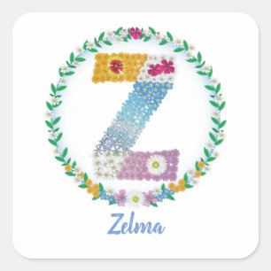 Flower Brev Initial ’Z’ med Personlig namn Fyrkantigt Klistermärke