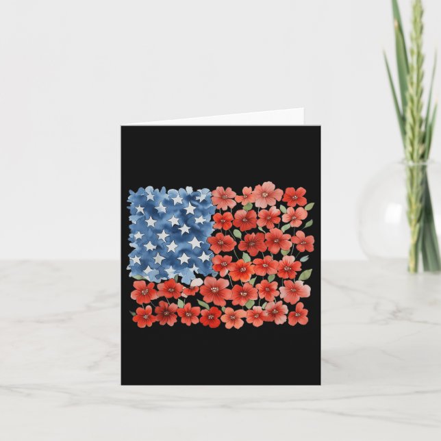 Flower Brushstroke America Flagga 4:e juli-Blommig Kort (Framsida)