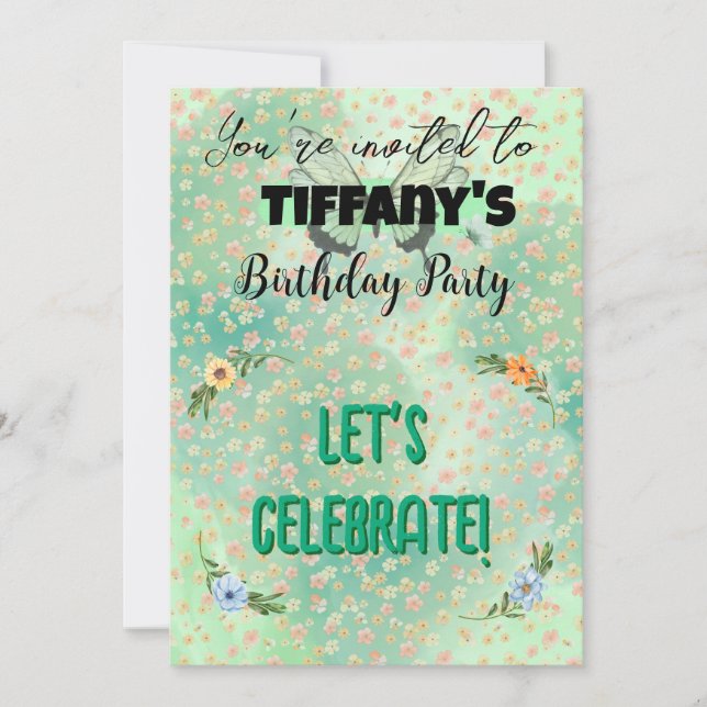 Flower & Butterfly Birthday-inbjudan Inbjudningar (Framsida)