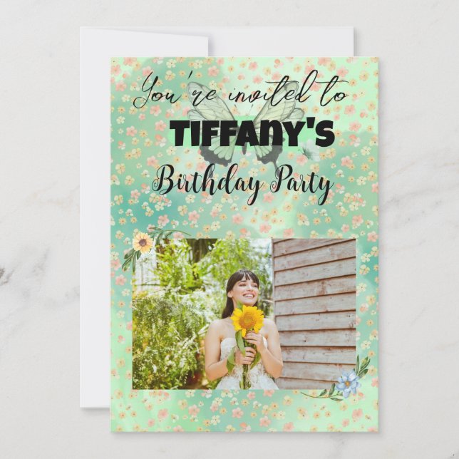 Flower & Butterfly Birthday-inbjudan Inbjudningar (Framsida)