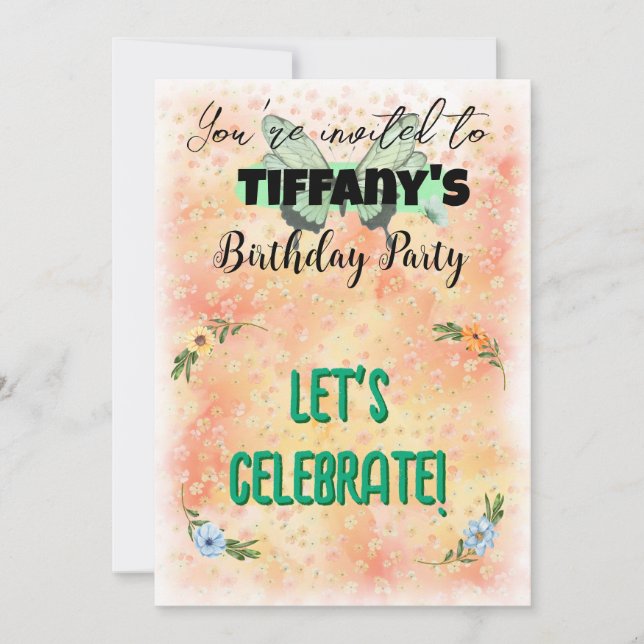 Flower & Butterfly Birthday-inbjudan Inbjudningar (Framsida)