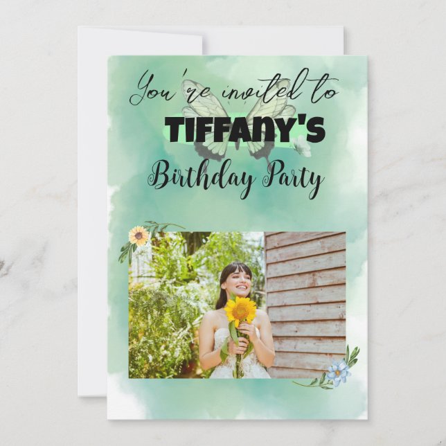 Flower & Butterfly Birthday-inbjudan Inbjudningar (Framsida)