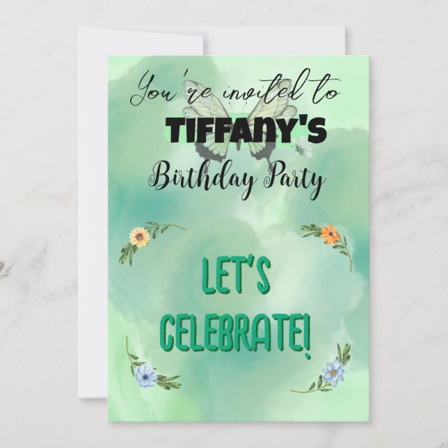 Flower & Butterfly Birthday-inbjudan Inbjudningar (Framsida)