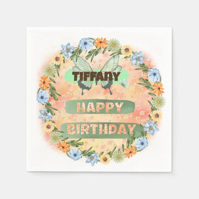 Flower & Butterfly Birthday Pappersservett (Framsidan)