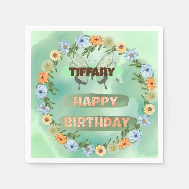 Flower & Butterfly Birthday Pappersservett (Framsidan)