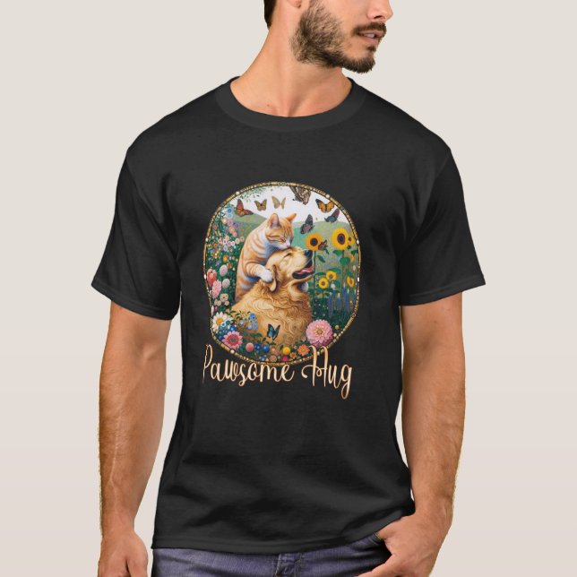 Flower Butterfly Funny Pawsome Hug Golden Retrieve T Shirt (Framsida)