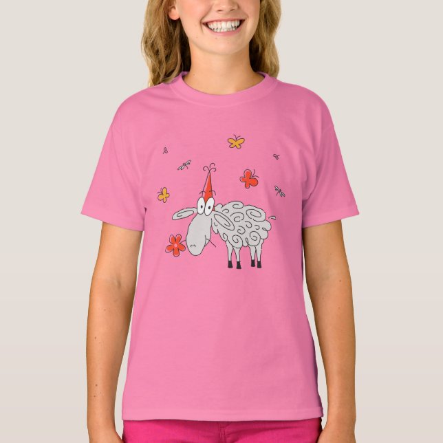 Flower Butterfly Girl Tecknad T Shirt (Framsida)