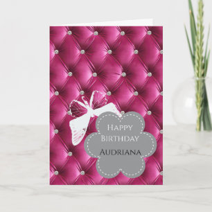 Flower Butterfly Glam Girly Rosa Faux Velvet Kort