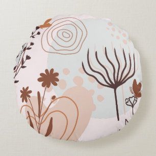 Flower & Butterfly in Beige Hues Round Pillow Rund Kudde