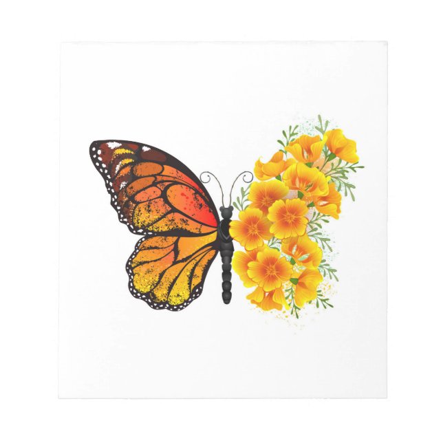 Flower Butterfly med Gult California Poppy Anteckningsblock (Framsida)