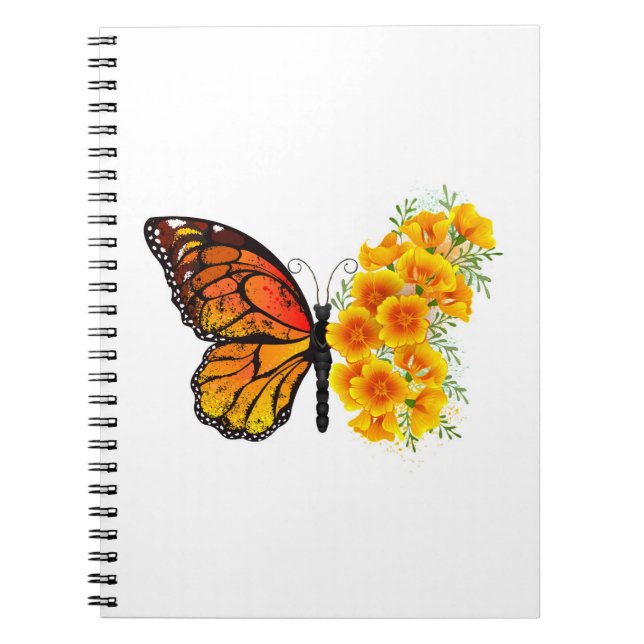 Flower Butterfly med Gult California Poppy Anteckningsbok (Framsidan)