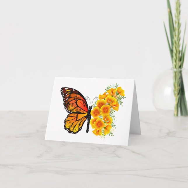 Flower Butterfly med Gult California Poppy Anteckningskort (Framsida)