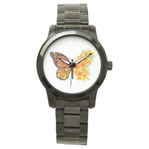 Flower Butterfly med Gult California Poppy Armbandsur