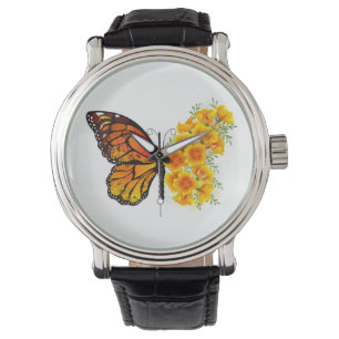 Flower Butterfly med Gult California Poppy Armbandsur