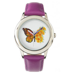 Flower Butterfly med Gult California Poppy Armbandsur