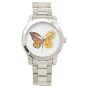 Flower Butterfly med Gult California Poppy Armbandsur