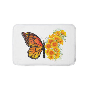 Flower Butterfly med Gult California Poppy Badrumsmatta