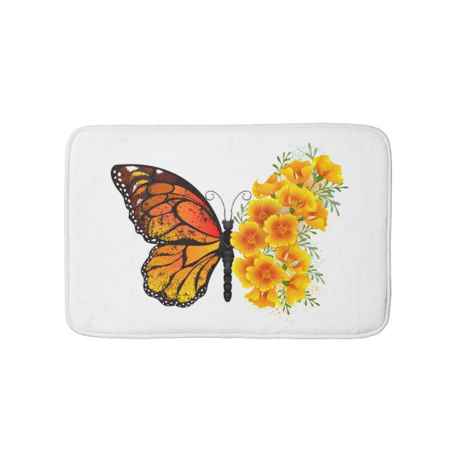 Flower Butterfly med Gult California Poppy Badrumsmatta (Framsidan)
