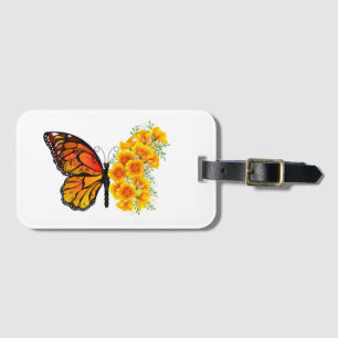 Flower Butterfly med Gult California Poppy Bagagebricka