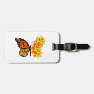 Flower Butterfly med Gult California Poppy Bagagebricka