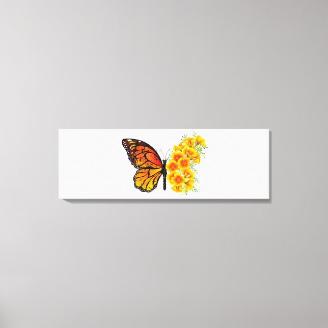 Flower Butterfly med Gult California Poppy Canvastryck (Framsida)