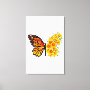 Flower Butterfly med Gult California Poppy Canvastryck