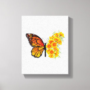 Flower Butterfly med Gult California Poppy Canvastryck