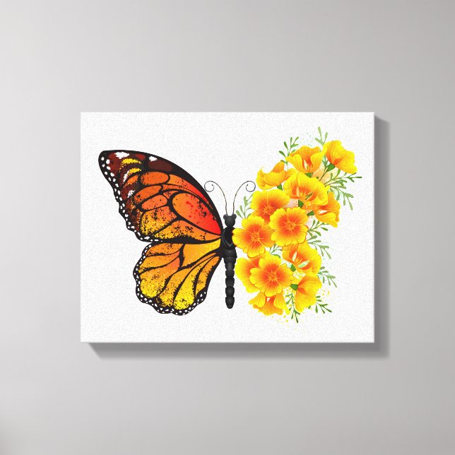 Flower Butterfly med Gult California Poppy Canvastryck (Framsida)