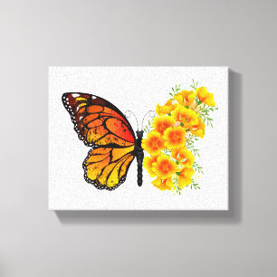 Flower Butterfly med Gult California Poppy Canvastryck