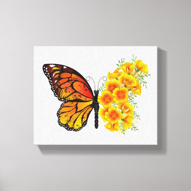 Flower Butterfly med Gult California Poppy Canvastryck (Framsida)