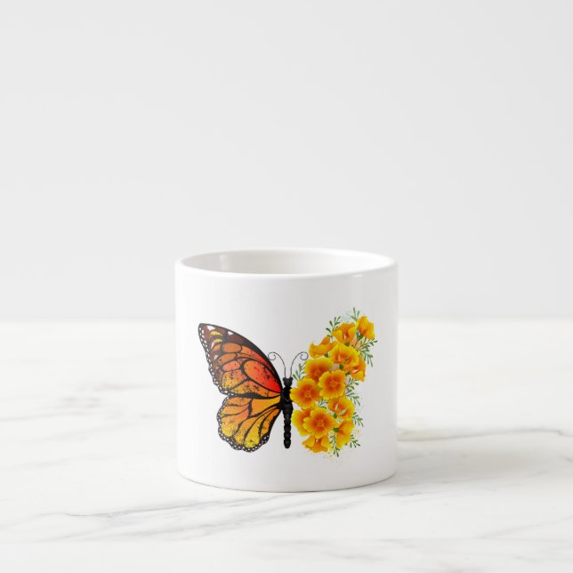 Flower Butterfly med Gult California Poppy Espressomugg (Framsidan)