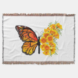 Flower Butterfly med Gult California Poppy Filt