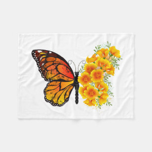 Flower Butterfly med Gult California Poppy Fleecefilt
